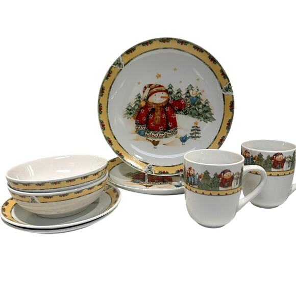 Gibson Snowman Frolic 2003 Designed by Debbie Hron 4-PC Place Setting-Set of 2 - Picture 2 of 6